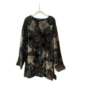 Vintage Maude Diggs dress / tunic handwoven multi color geometric print L/XL